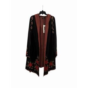 NWT Vertigo Open-Front Hooded Long Cardigan Pockets Roses Floral: Womens L